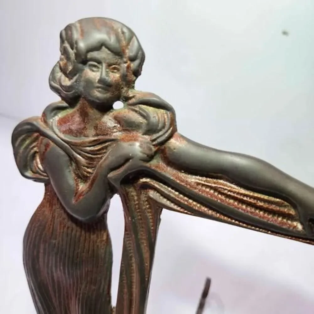 Vintage Art Nouveau Lady Figural Metal Photo Frame. Brass & heavy!